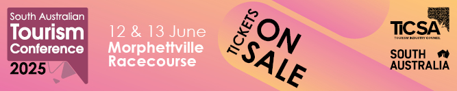 Website banner advertising the South Australian Tourism Conference that will be held at Morphettville on 12 & 13 Junes, 2025.